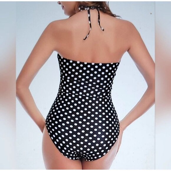 Womens Retro Polka Dot Halter One-Piece Swimsuit XXL Beach Pool Sexy Stylish - Picture 3 of 8